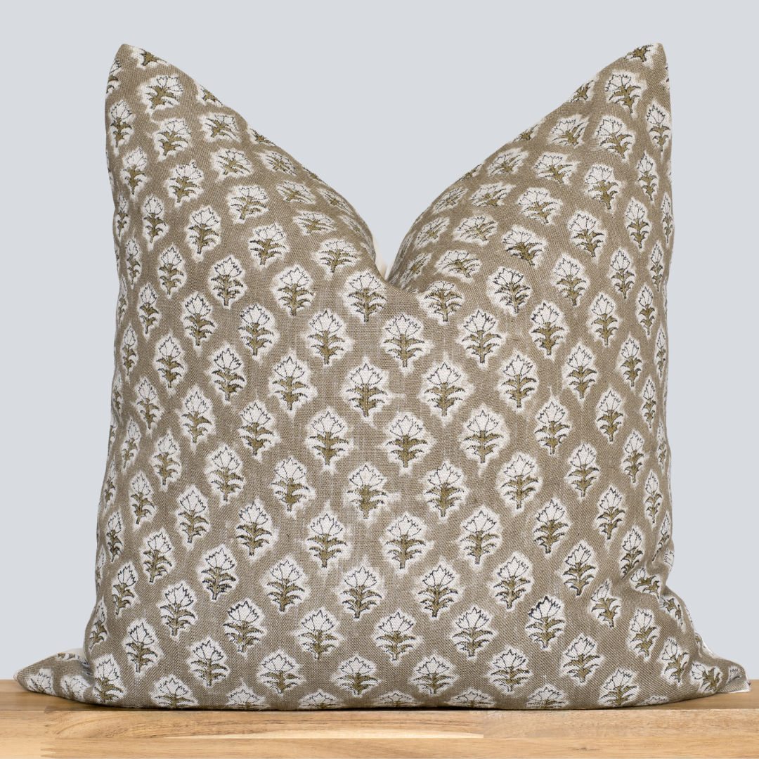 Rhea Floral Block Printed Pillow Cover | Mustard