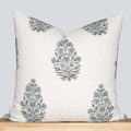 Azure Floral Block Printed Pillow Cover | Blue