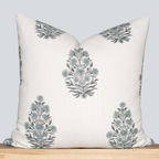 Azure Floral Block Printed Pillow Cover | Blue