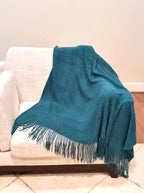 Textured Knit Solid Fringe Throw Blanket