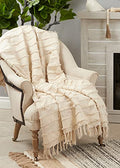 Boho Fringe Striped Cotton Throw Blanket with Tassel