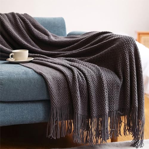 Textured Knit Solid Fringe Throw Blanket