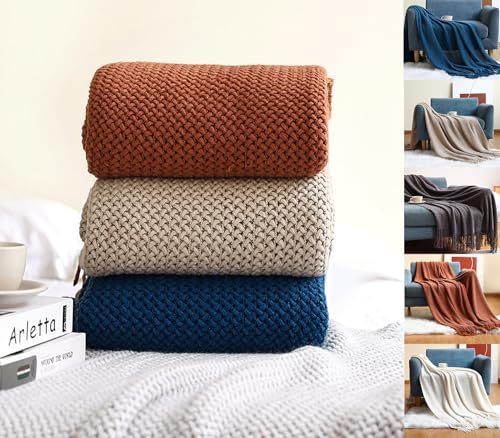 Textured Knit Solid Fringe Throw Blanket