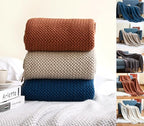 Textured Knit Solid Fringe Throw Blanket