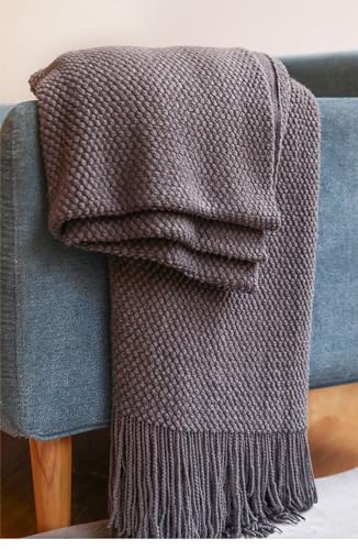 Textured Knit Solid Fringe Throw Blanket