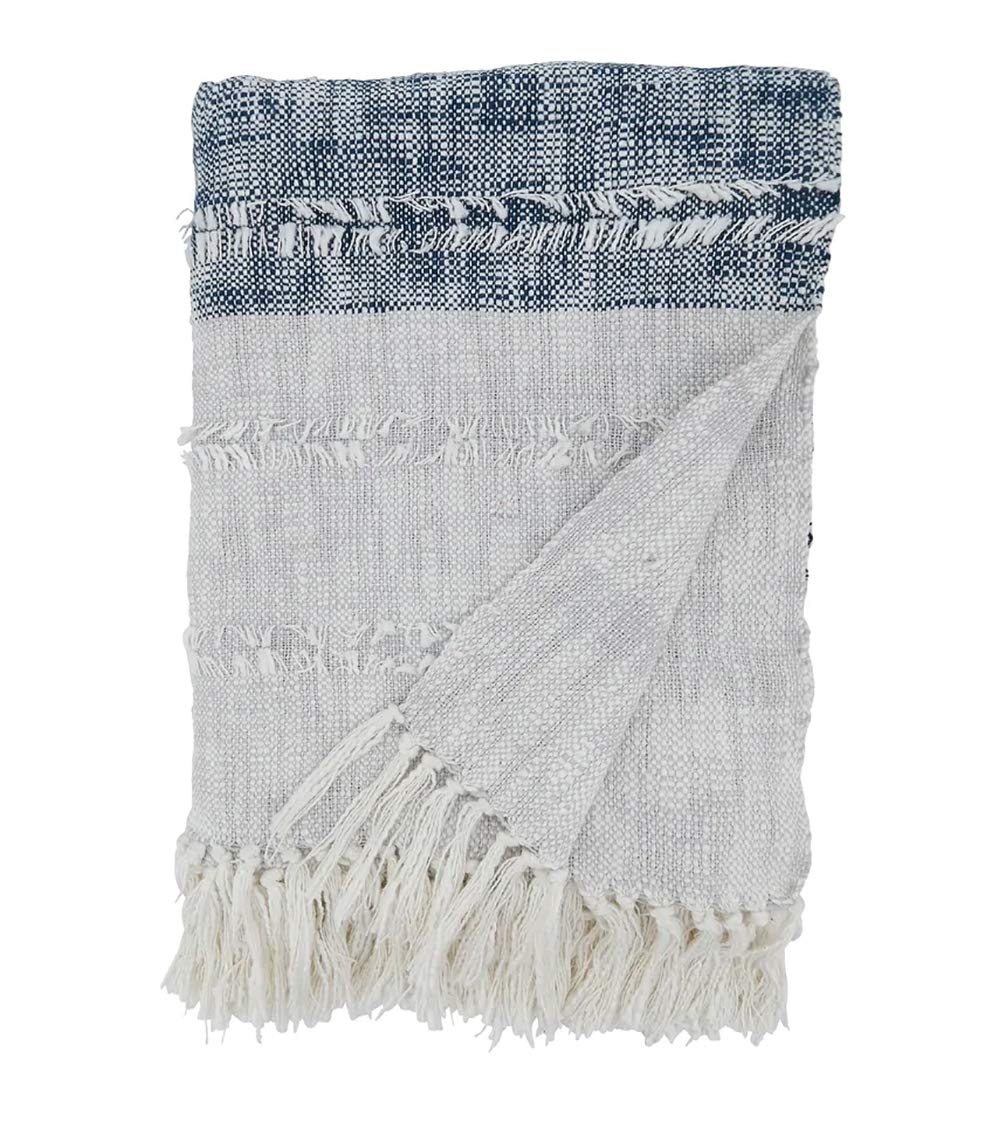 Color Block Throw Blanket with Tassels