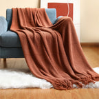 Textured Knit Solid Fringe Throw Blanket