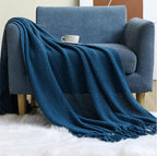 Textured Knit Solid Fringe Throw Blanket
