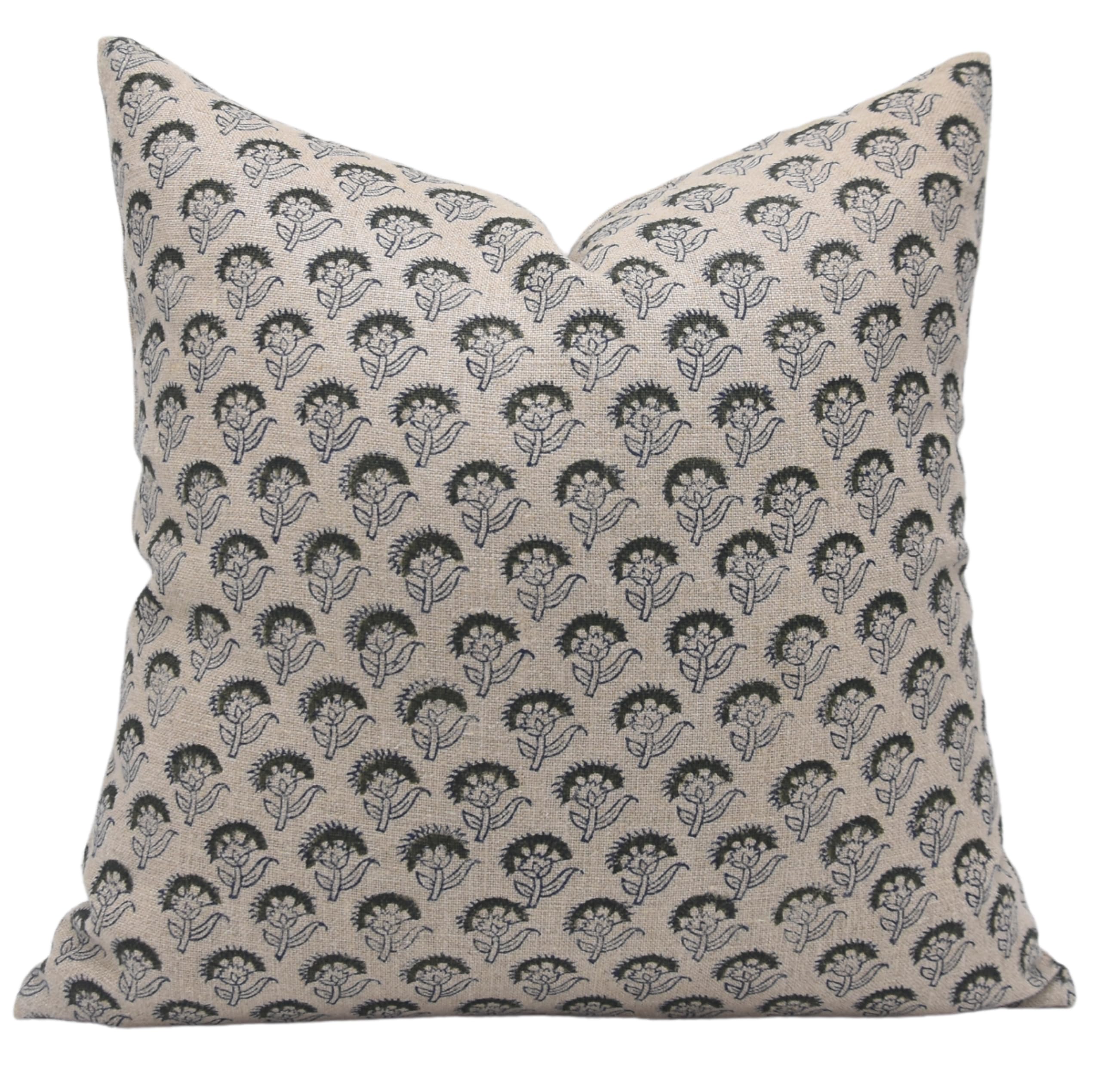 Block Print Thick Linen 16x16 Pillow Cover