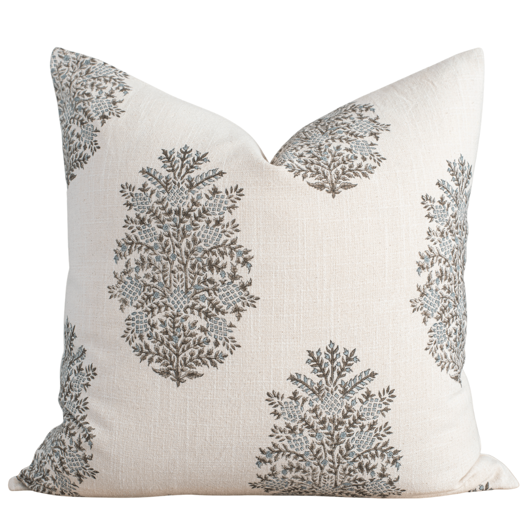 Vanya Floral Block Printed Pillow Cover | Blue, Green