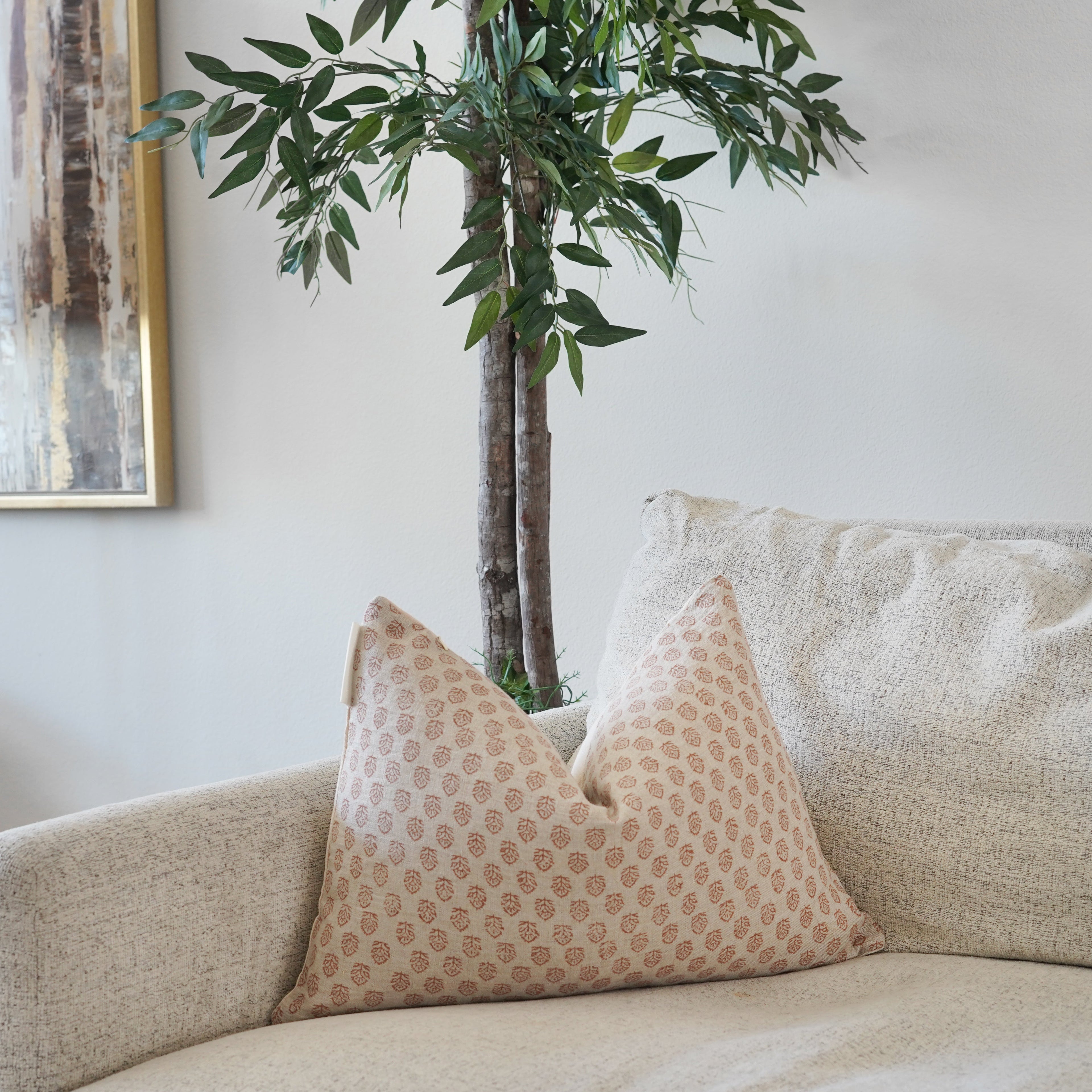Adeola Hand Block Linen Pillow Cover