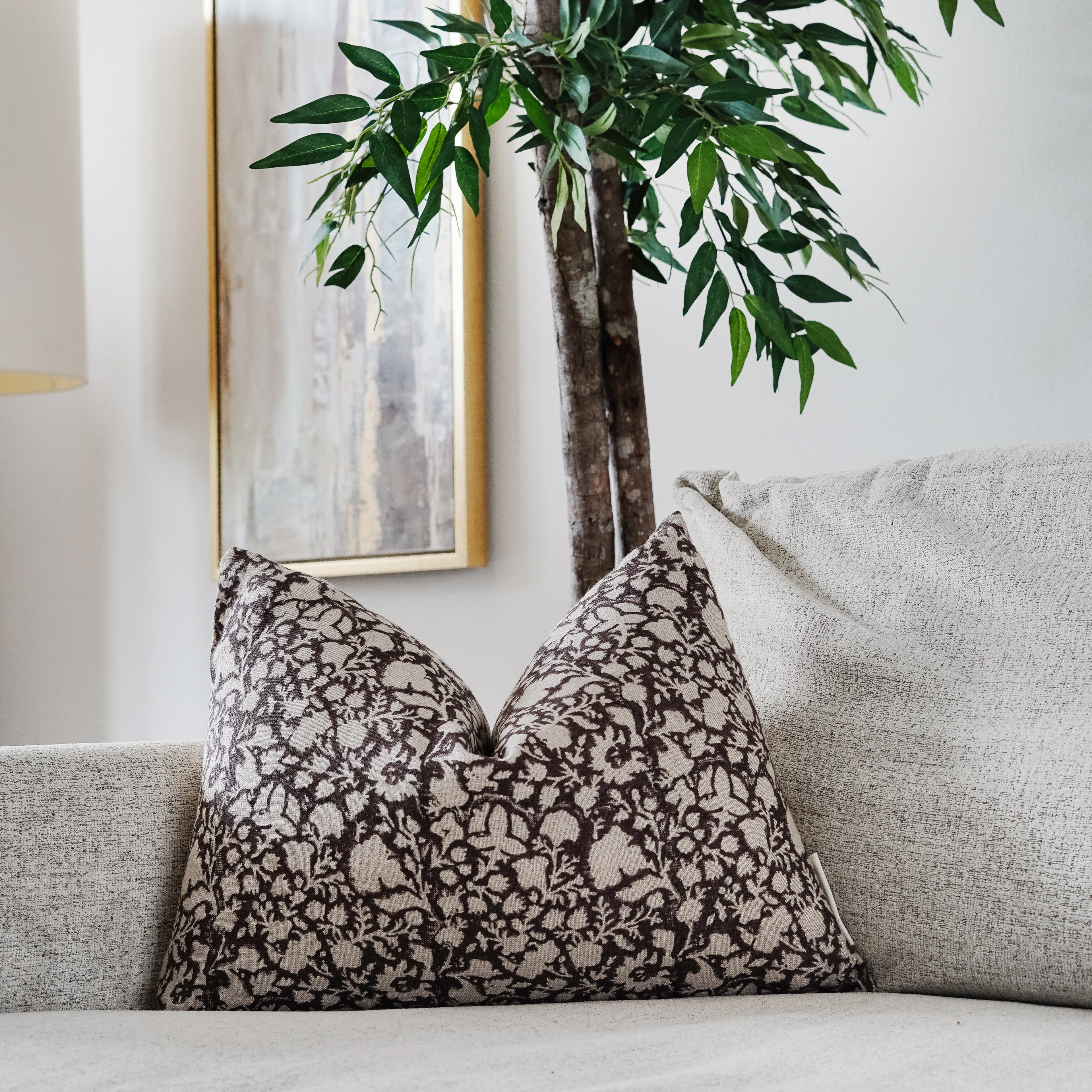 Bunmi Hand Block Linen Lumbar Pillow Cover