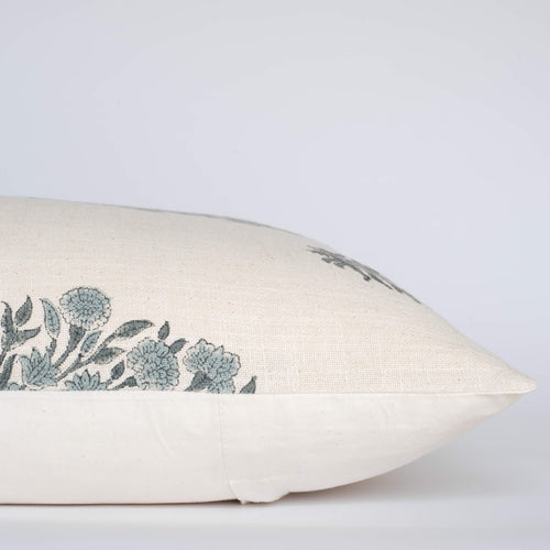 Azure Floral Block Printed Pillow Cover