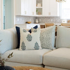 Azure Floral Block Printed Pillow Cover | Blue