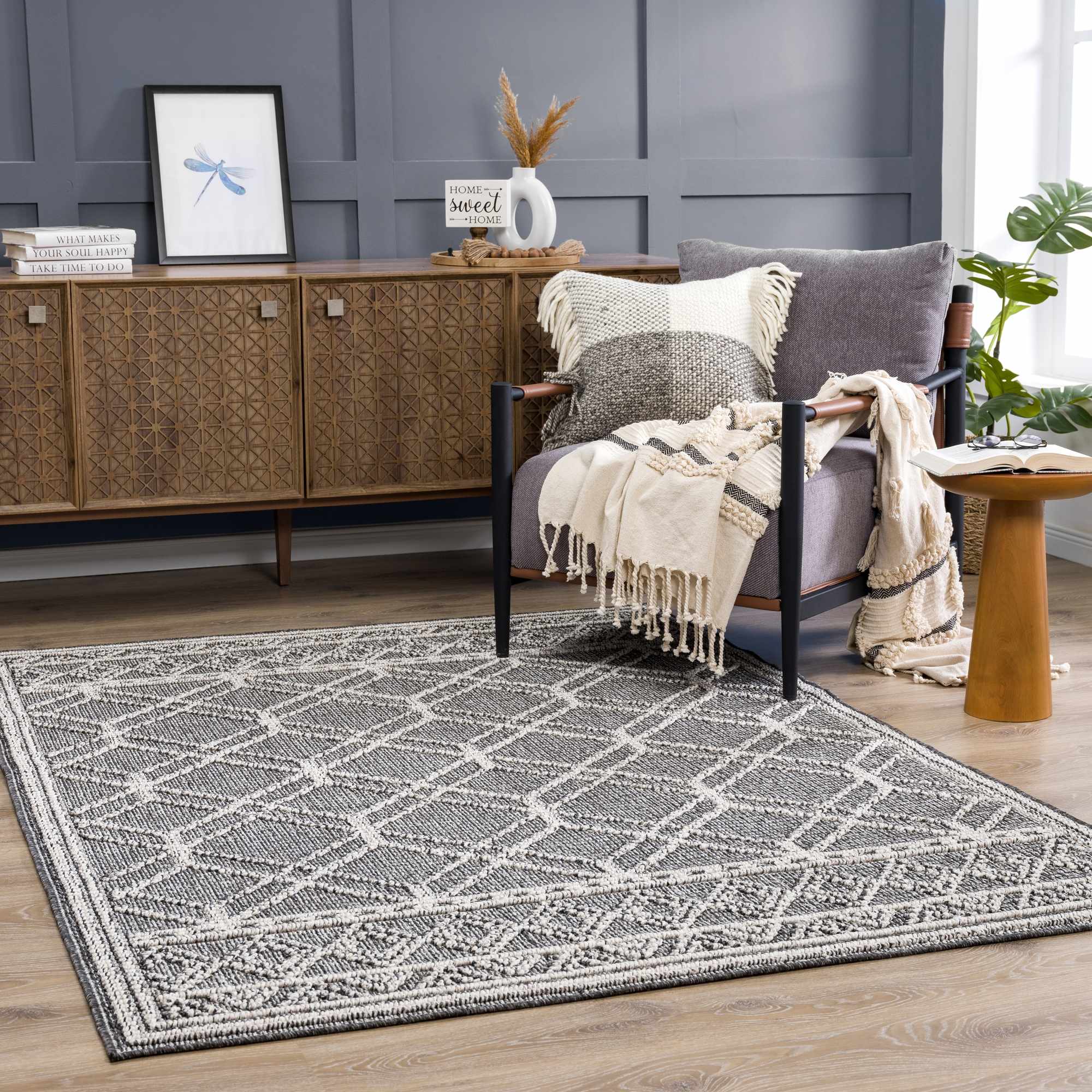 Diah Black & Bone Outdoor Area Rug