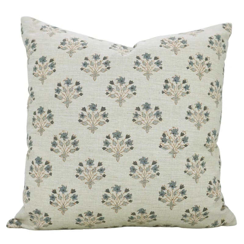 Handblock Print Linen Floral Pillow Cover - Diwali Flower