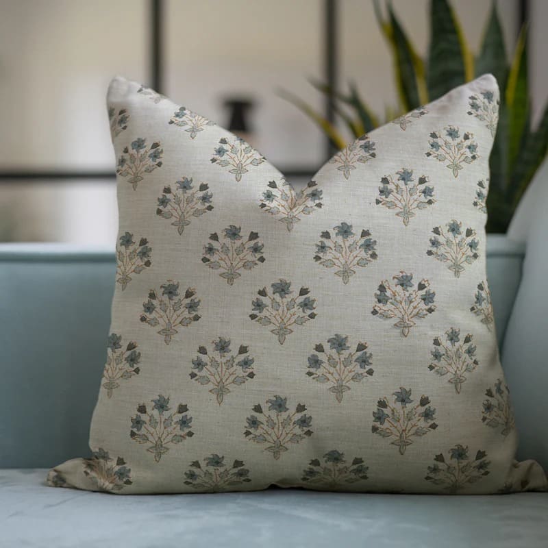 Handblock Print Linen Floral Pillow Cover - Diwali Flower
