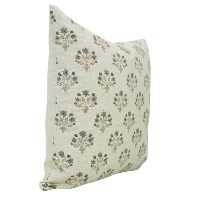 Handblock Print Linen Floral Pillow Cover - Diwali Flower