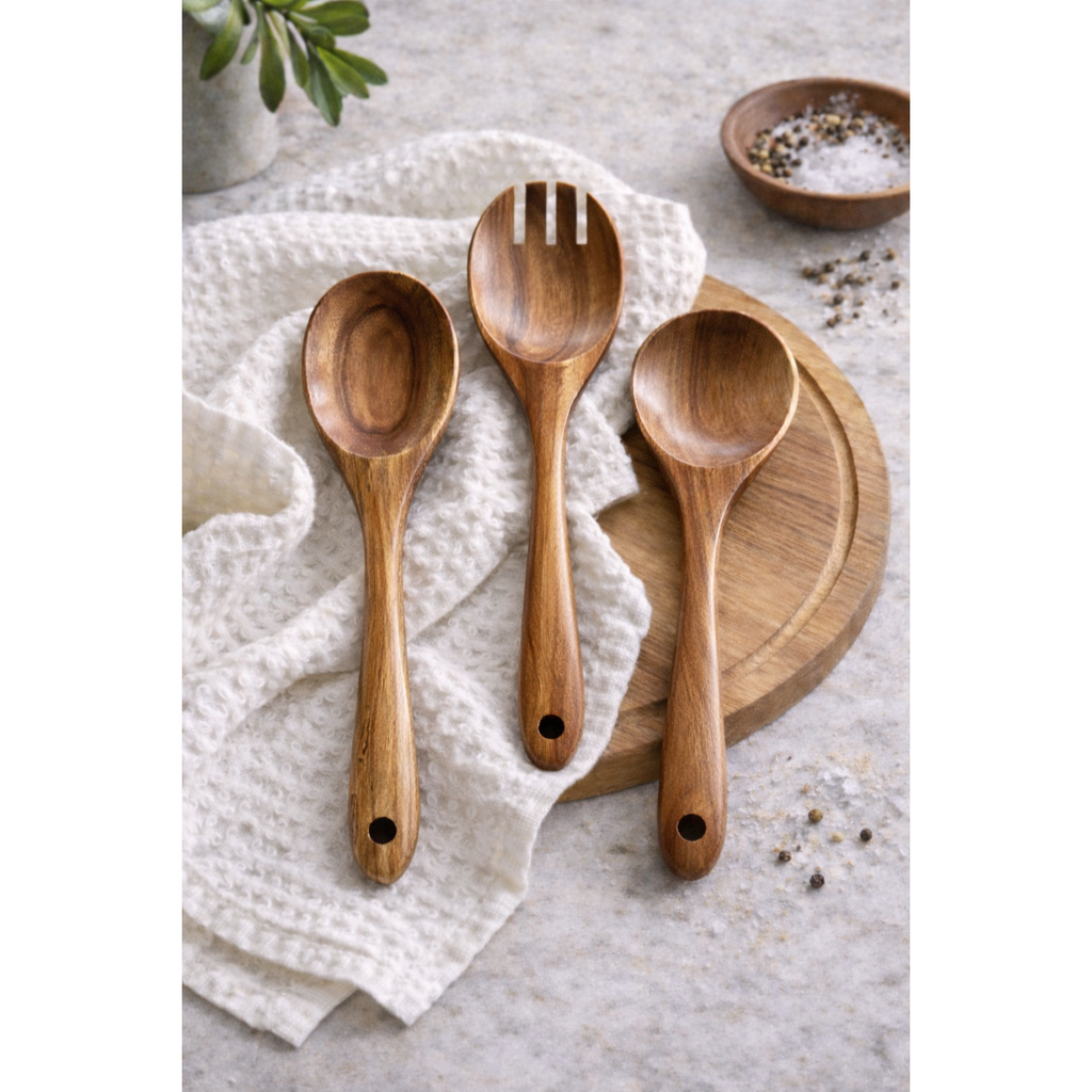 Tulum Teak Wooden Salad Serving Set - 3 Piece