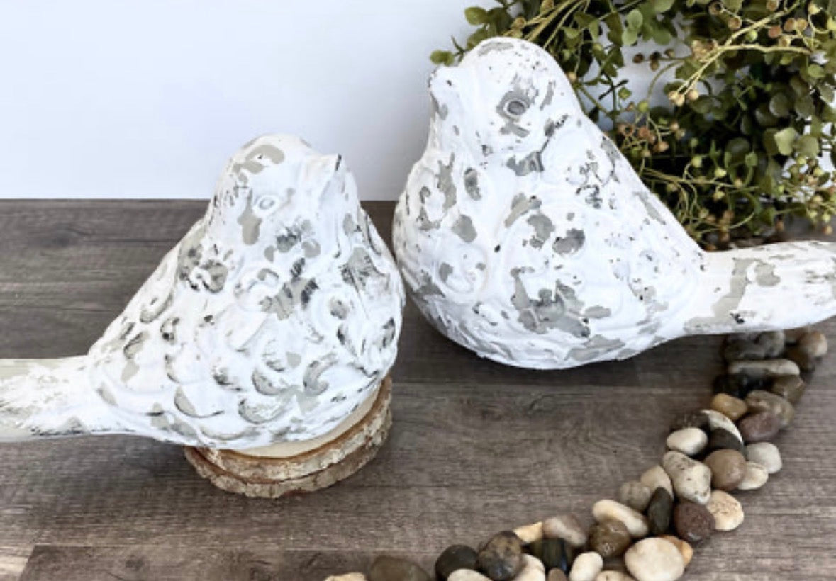 Shabby Chic Whitewashed Ceramic Bird Figurine