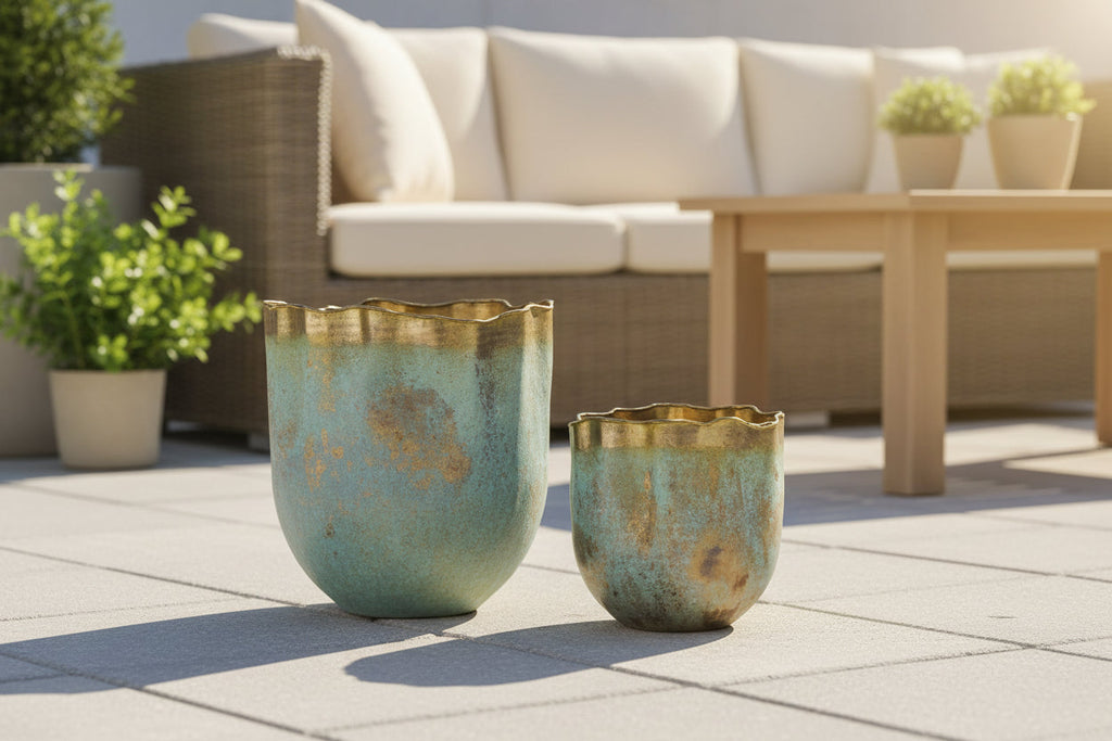 Patina Brass Plant Container, 2 Size Options