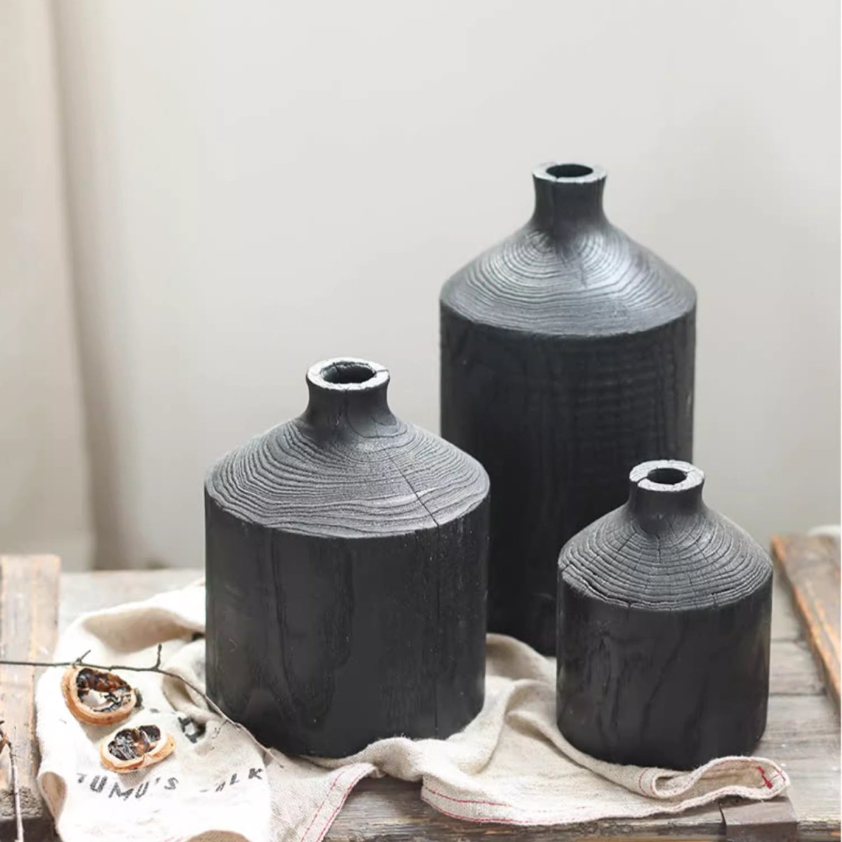 Black Wooden Narrow Neck Decorative Bottle