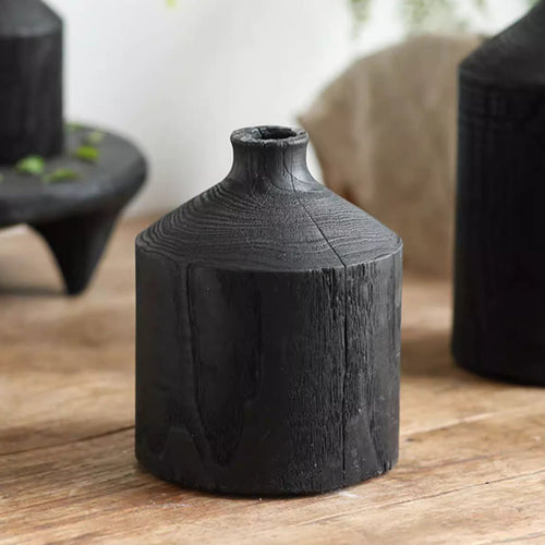 Black Wooden Narrow Neck Decorative Bottle