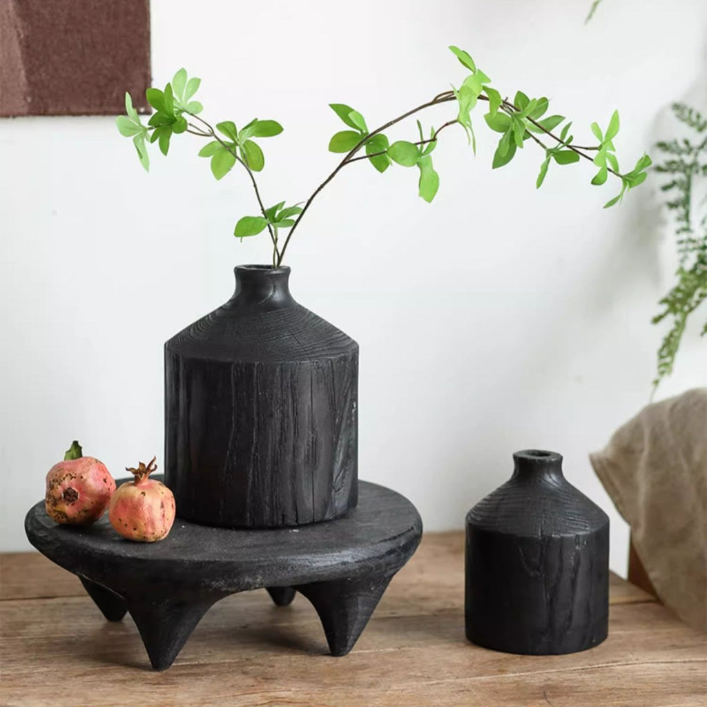Black Wooden Narrow Neck Decorative Bottle