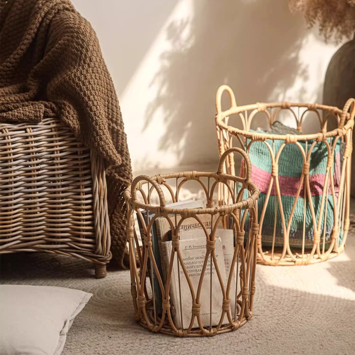 Open-Weave Rattan Basket