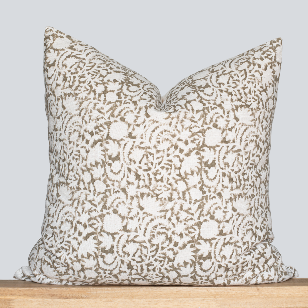 Ochre Floral Block Printed Pillow Cover
