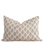 Calla Floral Block Printed Pillow Cover | Light Brown, Sage Green | Lumbar