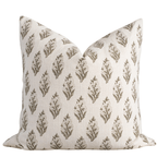 Rosalie Floral Block Printed Pillow Cover | Brown, Green