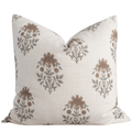 Veda Floral Block Printed Pillow Cover | Brown, Green