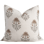 Veda Floral Block Printed Pillow Cover | Brown, Green