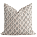 Calla Floral Block Printed Pillow Cover | Light Brown, Blue, Sage Green