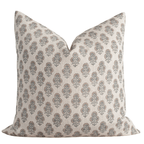 Calla Floral Block Printed Pillow Cover | Light Brown, Blue, Sage Green