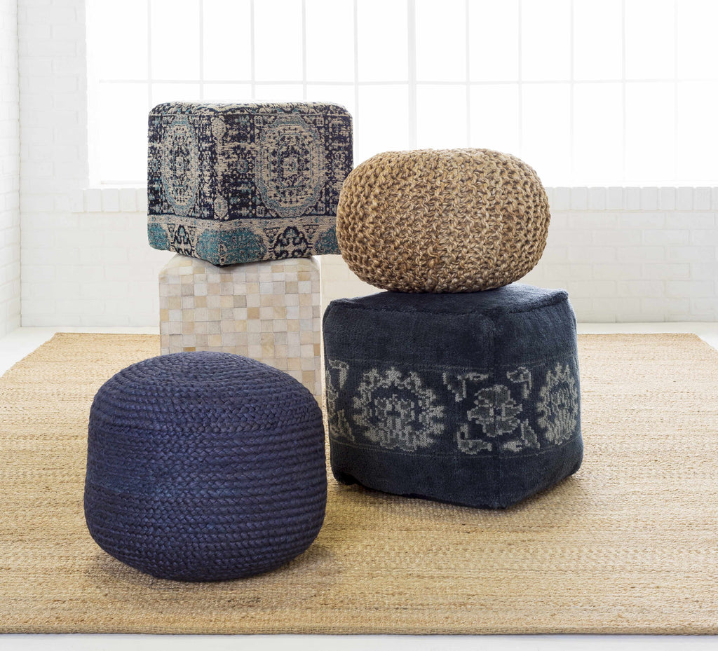 Navy Jute Knitted Pouf