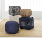 Navy Jute Knitted Pouf