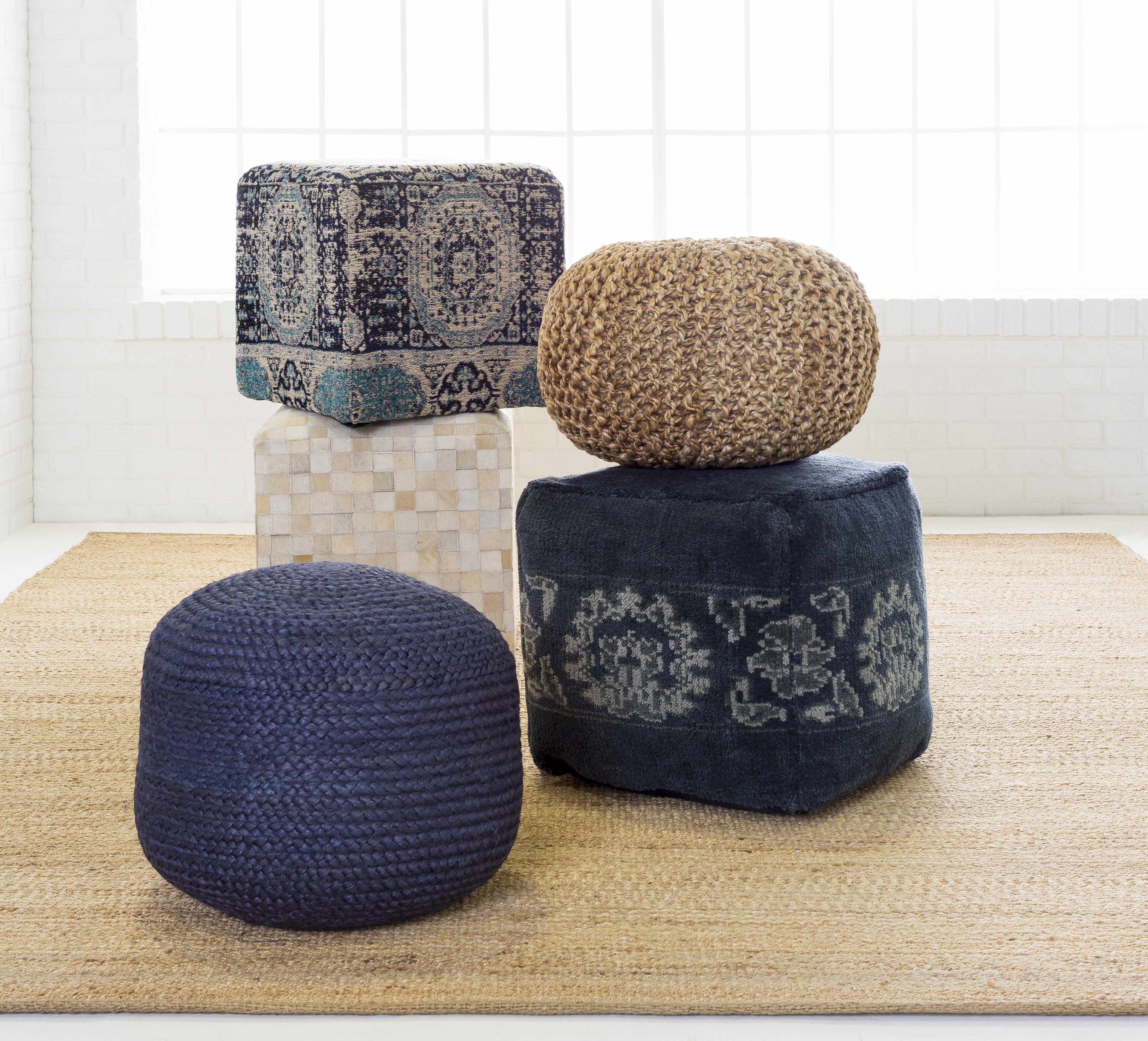 Navy Jute Knitted Pouf