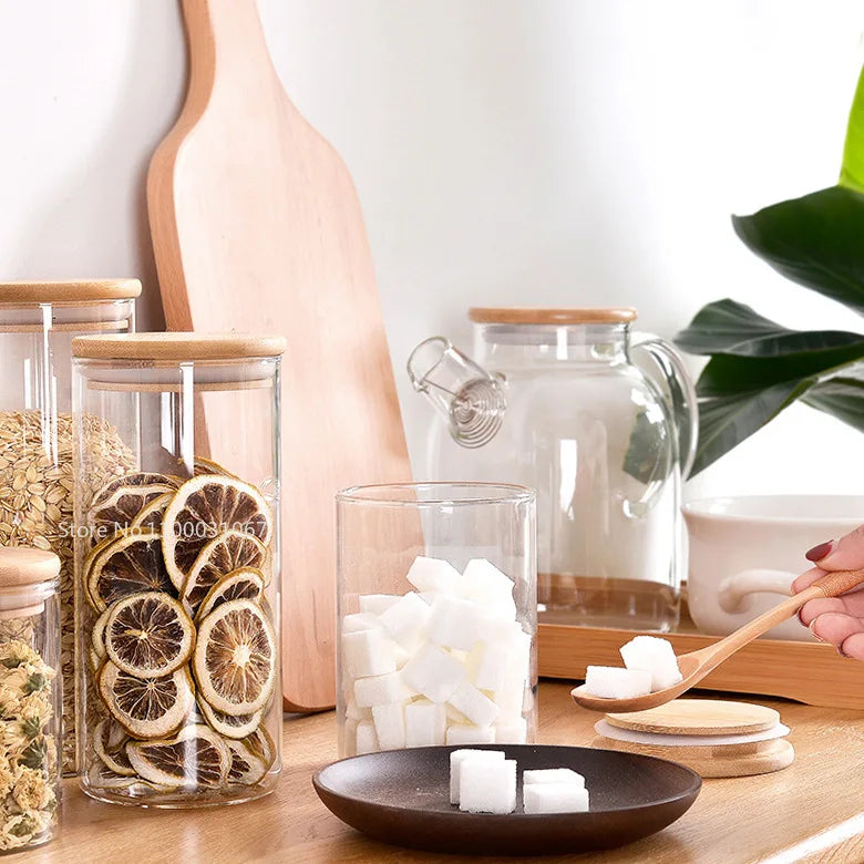 Bamboo-Covered Glass Storage Jars