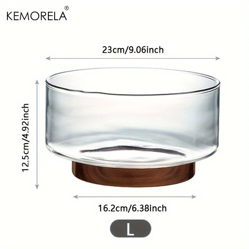 Creative Glass Fruit Bowl with Wood Base