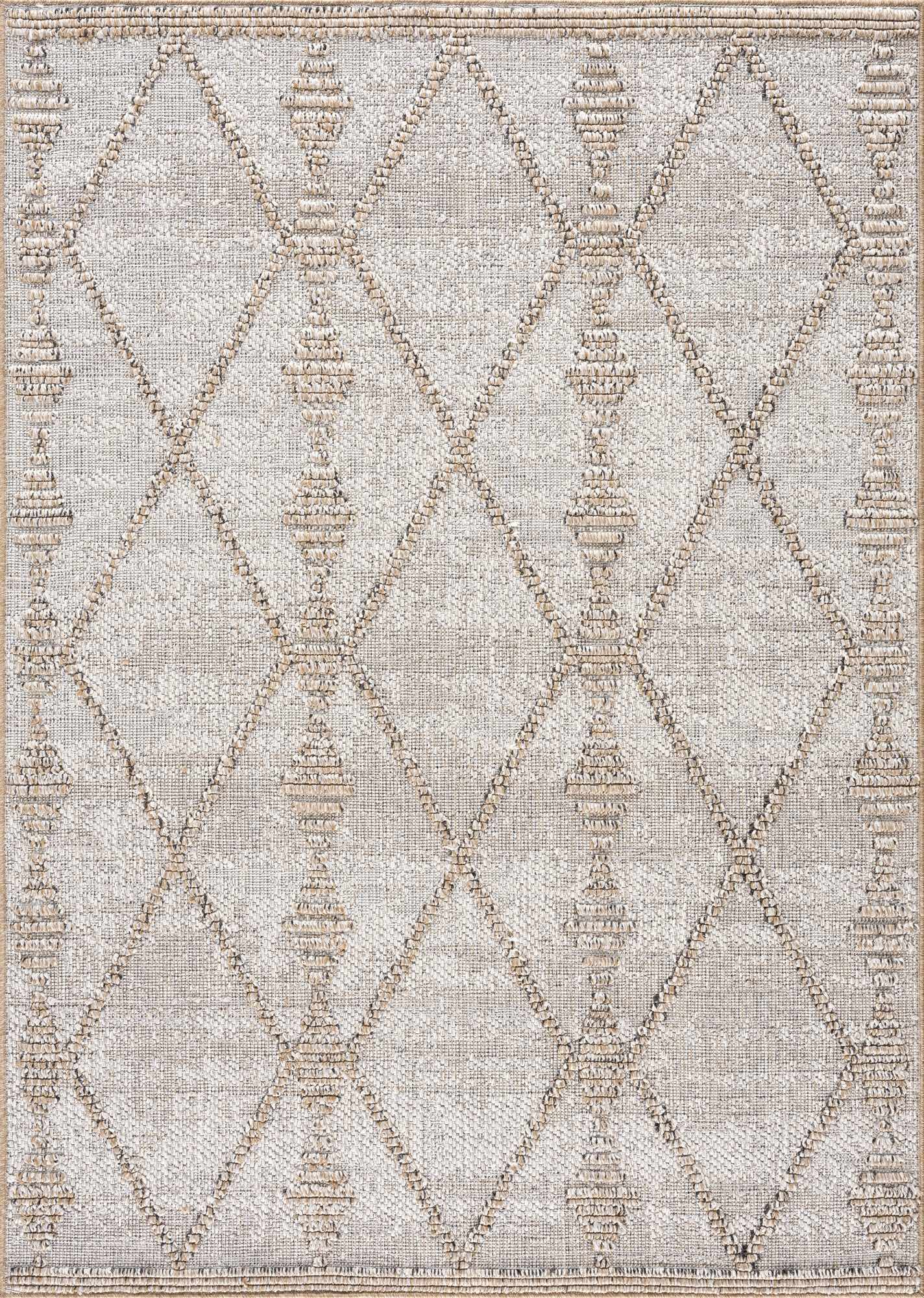 Nyla Bone & Tan Textured Performance Outdoor Rug - Clearance