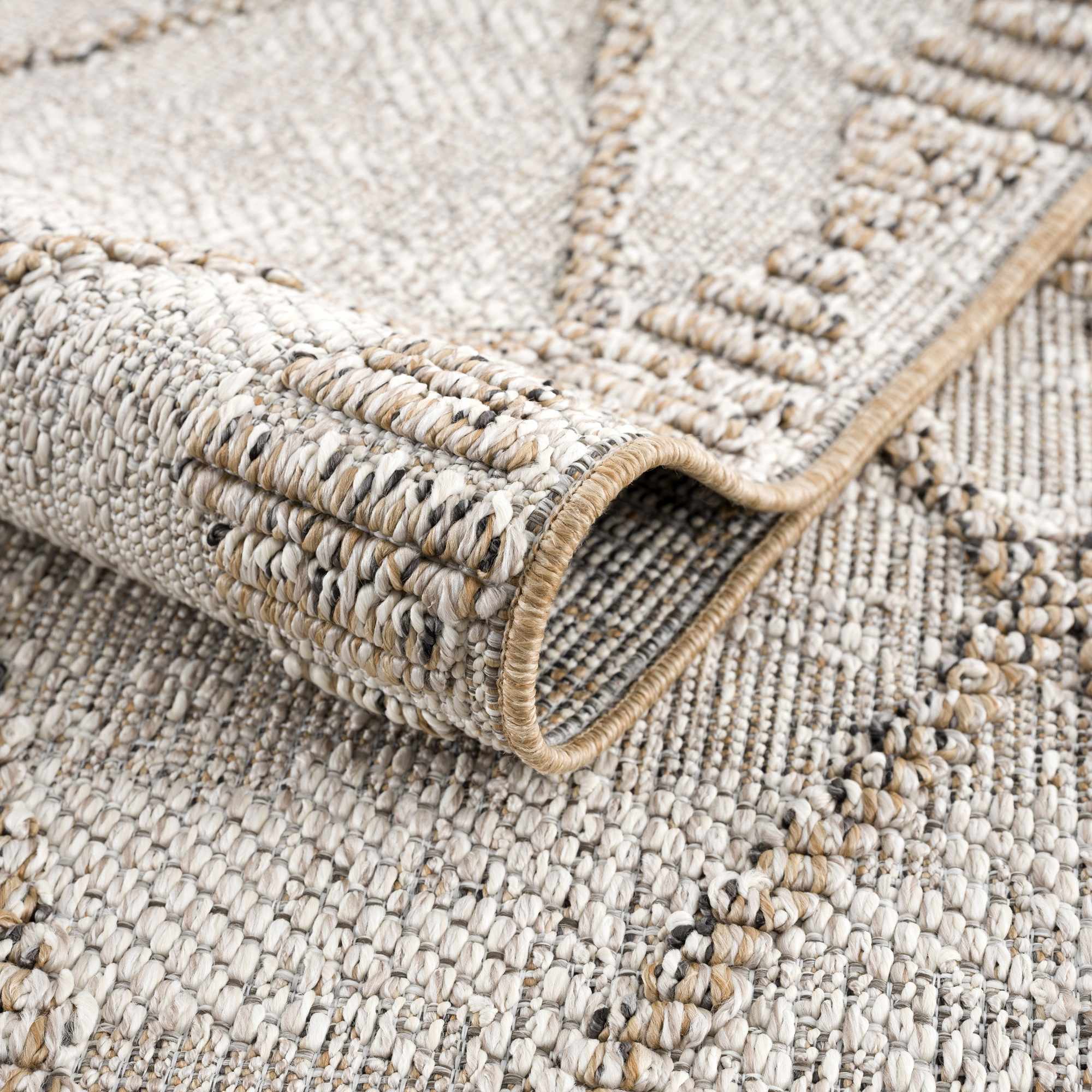Nyla Bone & Tan Textured Performance Outdoor Rug - Clearance