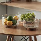 Creative Glass Fruit Bowl with Wood Base