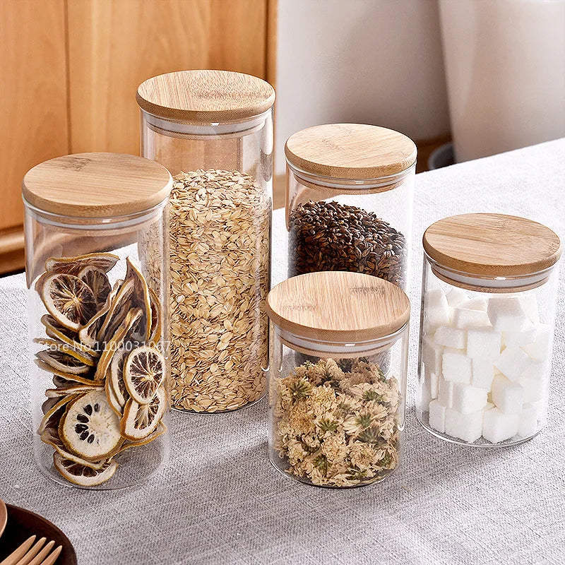 Bamboo-Covered Glass Storage Jars