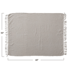 Cotton & Acrylic Throw w/ Fringe, Stripes & Gold Thread, Beige & White