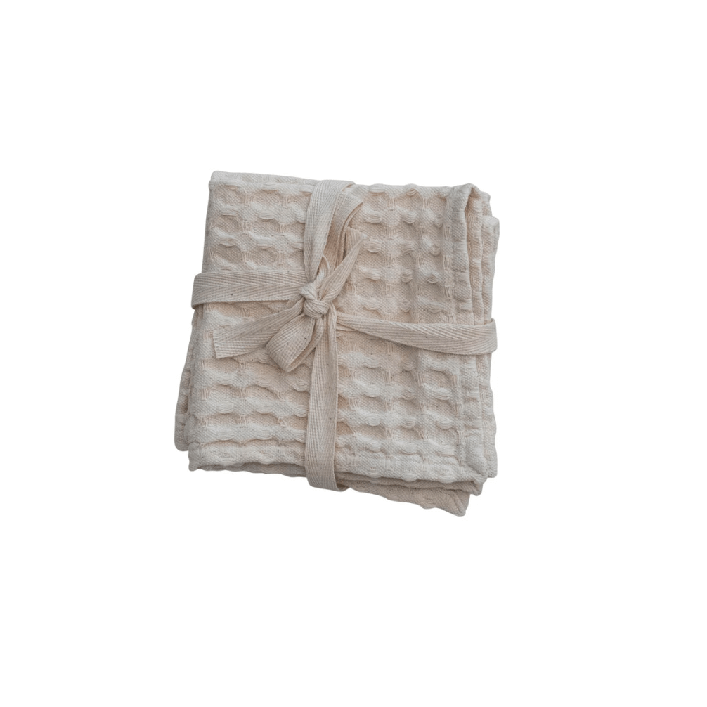 Stonewashed Cotton Waffle Weave Dish Cloths, Natural, Set of 3
