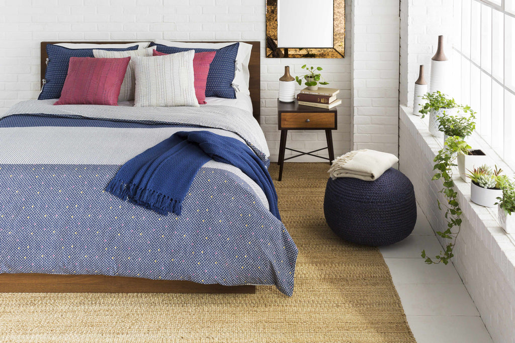 Navy Jute Knitted Pouf