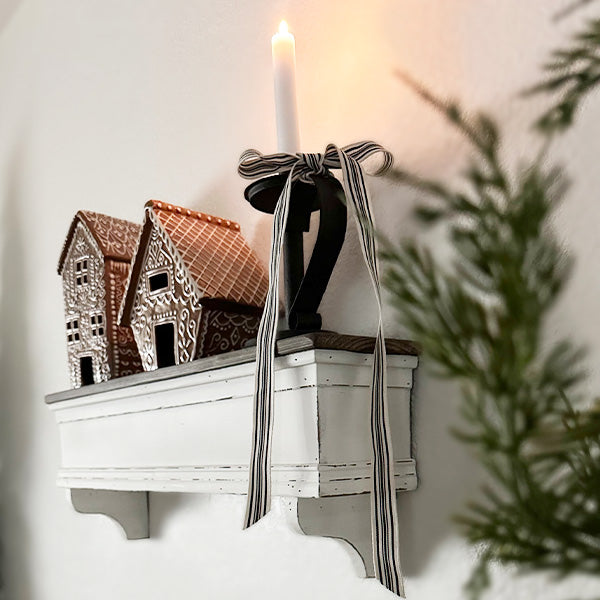 Distressed White Wood Wall Shelf