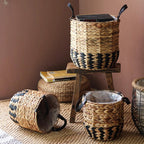 Two-Tone Basket Planter with Leather Handles